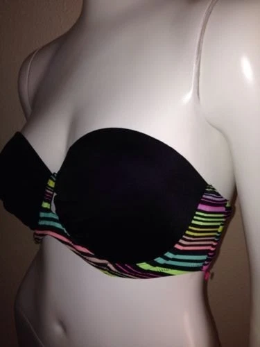 Victoria's Secret Gorgeous Swim Push-Up Bandeau Top 34D Black Rainbow Stripes - Image 2 of 4