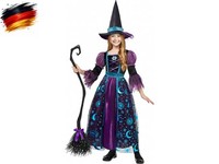 HexenkostüM FüR MäDchen, Halloween Hexenkleid Mit Besenhut, Kinder Mondschimmer