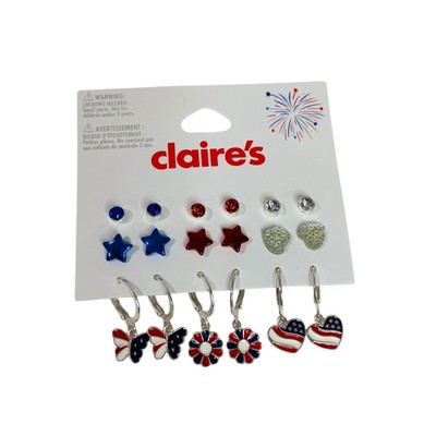 Claires New Set of 9 Post and Hoop Pierced Earrings Patriotic