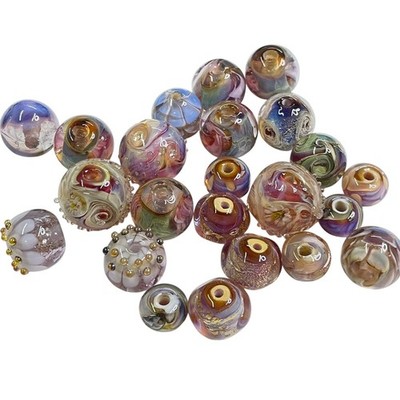 Handmade Lampwork Multicolored Pastel Swirls Layered Artisan Glass Bead Set