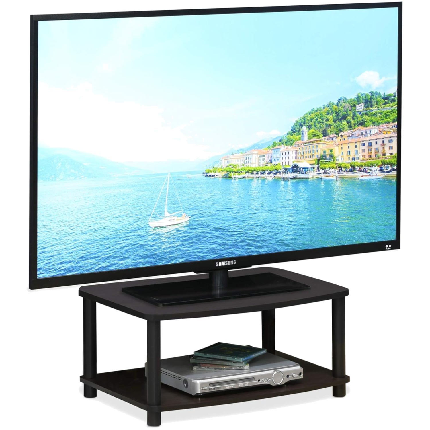 - Compact Dark Walnut Stand For Entertainment Spaces