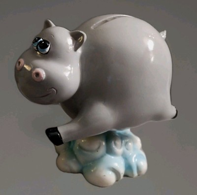 Musical Spinning Hippo Piggy Bank-Plays ITS A SMALL WORLD- Adorable!!