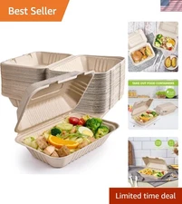Clamshell Take Out Food Containers 75 Pack Eco-Friendly Biodegradable 9x6 inch
