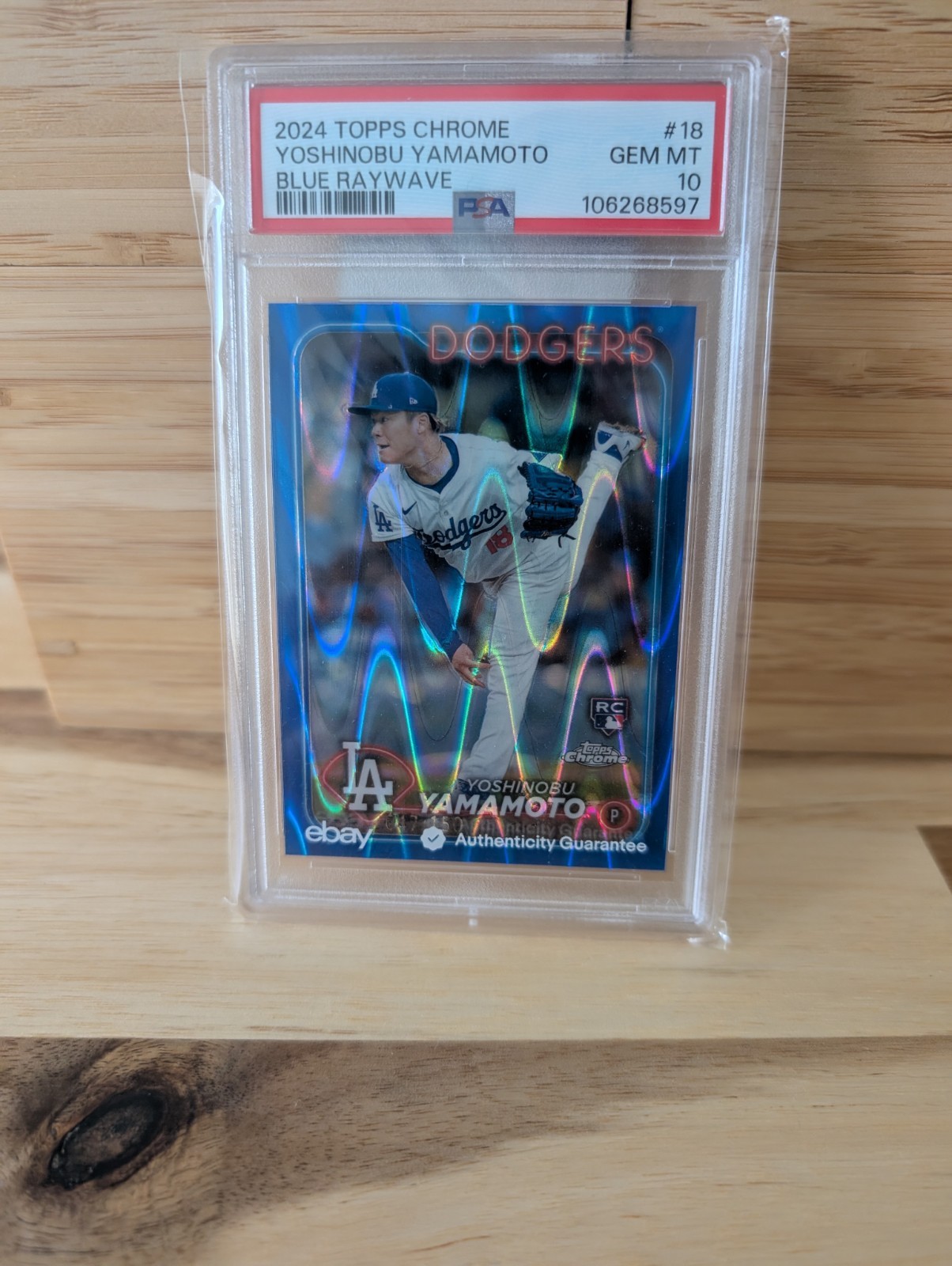 2024 Topps Chrome Yoshinobu Yamamoto #18 Blue RayWave Refractor /150 (RC) PSA 10