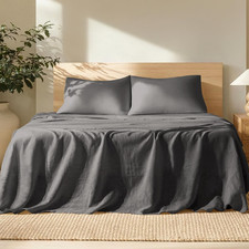 Luxury 100 Linen Queen Sheet Set - Deep Pockets - Dark Grey - 4 Piece