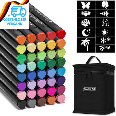 Shuttle Art Textilstifte Waschmaschinenfest, 40 Farben Textilmarker Set Mit Dopp