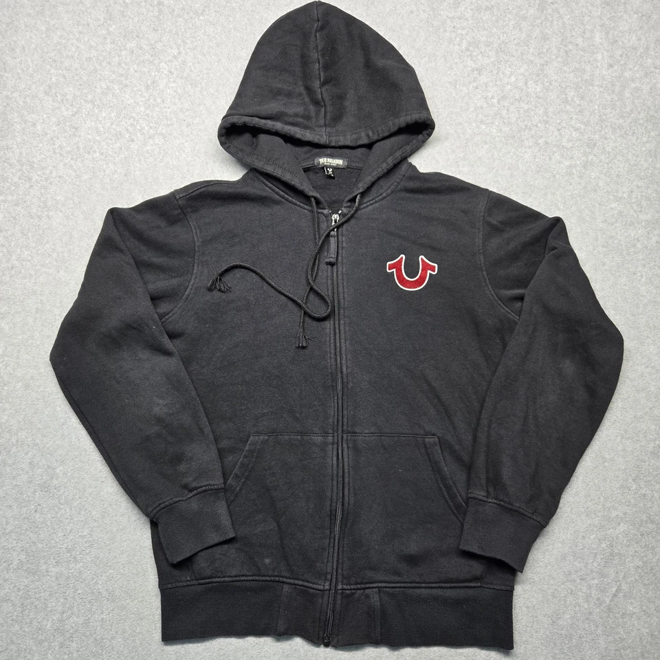 True Religion Hoodie Mens Large Black Full Zip Sweatshirt Buddha Logo Jacket - Image 2 of 4