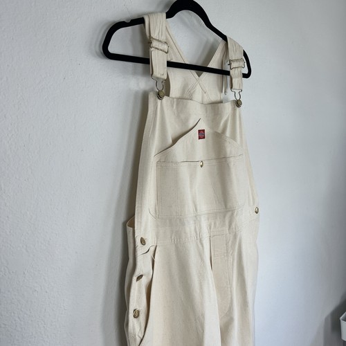 Dickies Dungarees Vintage 90s XL White Bib Overalls Workwear Canvas Carpenter - Picture 15 of 15