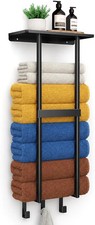 Wall Mounted Towel Rack Holder with Shelf Black Metal Bathroom Storage Organizer