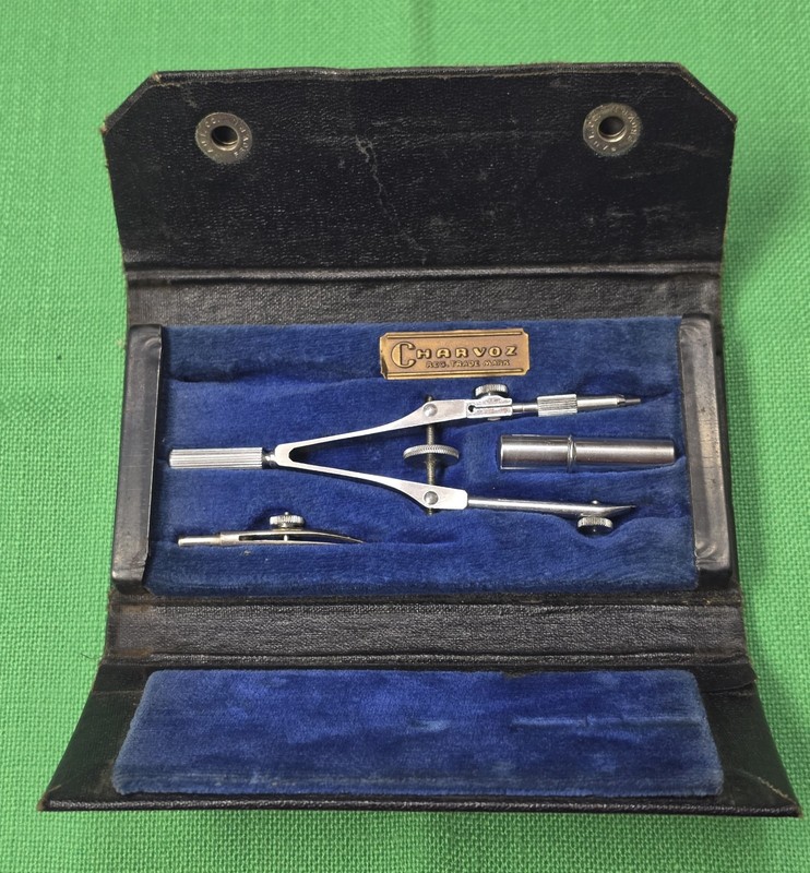 Vintage Charvoz Drafting Compass – Leather Case, Blue Velvet Interior USA  Made