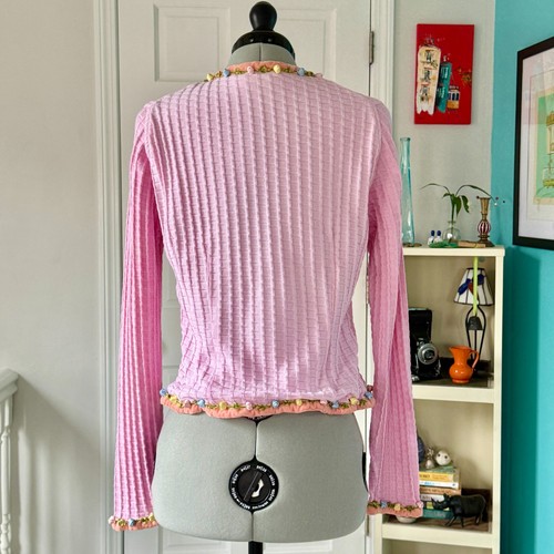Vintage Voyage Bergdorf Goodman Pink Textured Cardigan w Colorful Trim (size M) - Picture 11 of 21
