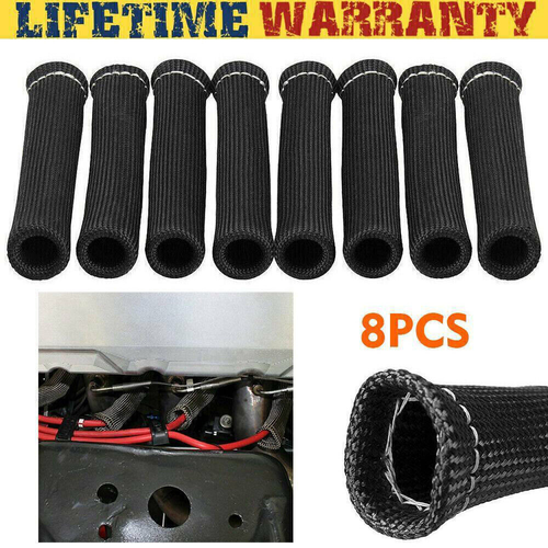 8Pcs 6" Spark Plug Wire Boots Protector Sleeve Heat Shield Cover 2500° Black Jgj