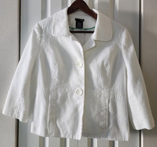 East Fifth White Spring Texture Weave Blazer Jacket, Lined, 3/4 Sleeve-Size 12