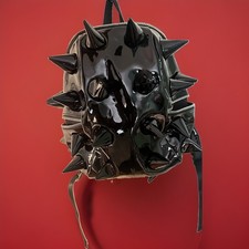 Black Spiked Mini PVC Backpack Zip Closure Ad...