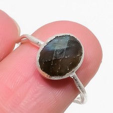 Labradorite Gemstone Handmade 925 Sterling Silver Jewelry Ring Size 7 W262