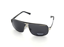 Polarized Porsche Square Metal Aviator Sunglasses Black-Silver PH18 130mm