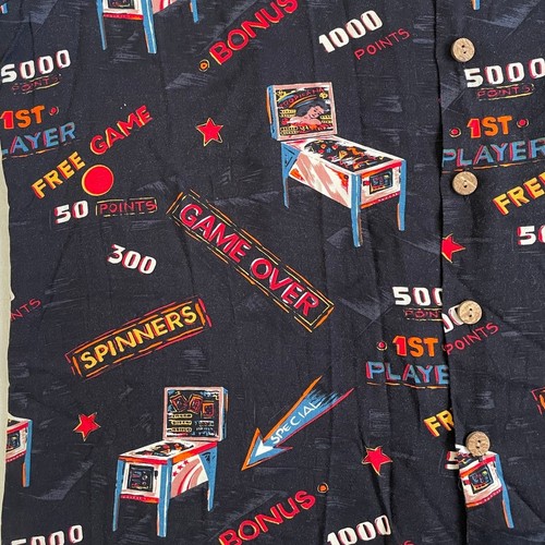 Vintage Kennington Men's XL Pinball Black Button Down Shirt Camp - Picture 7 of 11