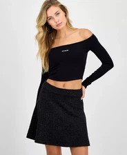 GUESS Women's Top Sz M Carla Off-The-Shoulder Ribbed