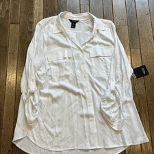 Simply Vera Vera Wang Women Top XL White Striped Button Up NWT