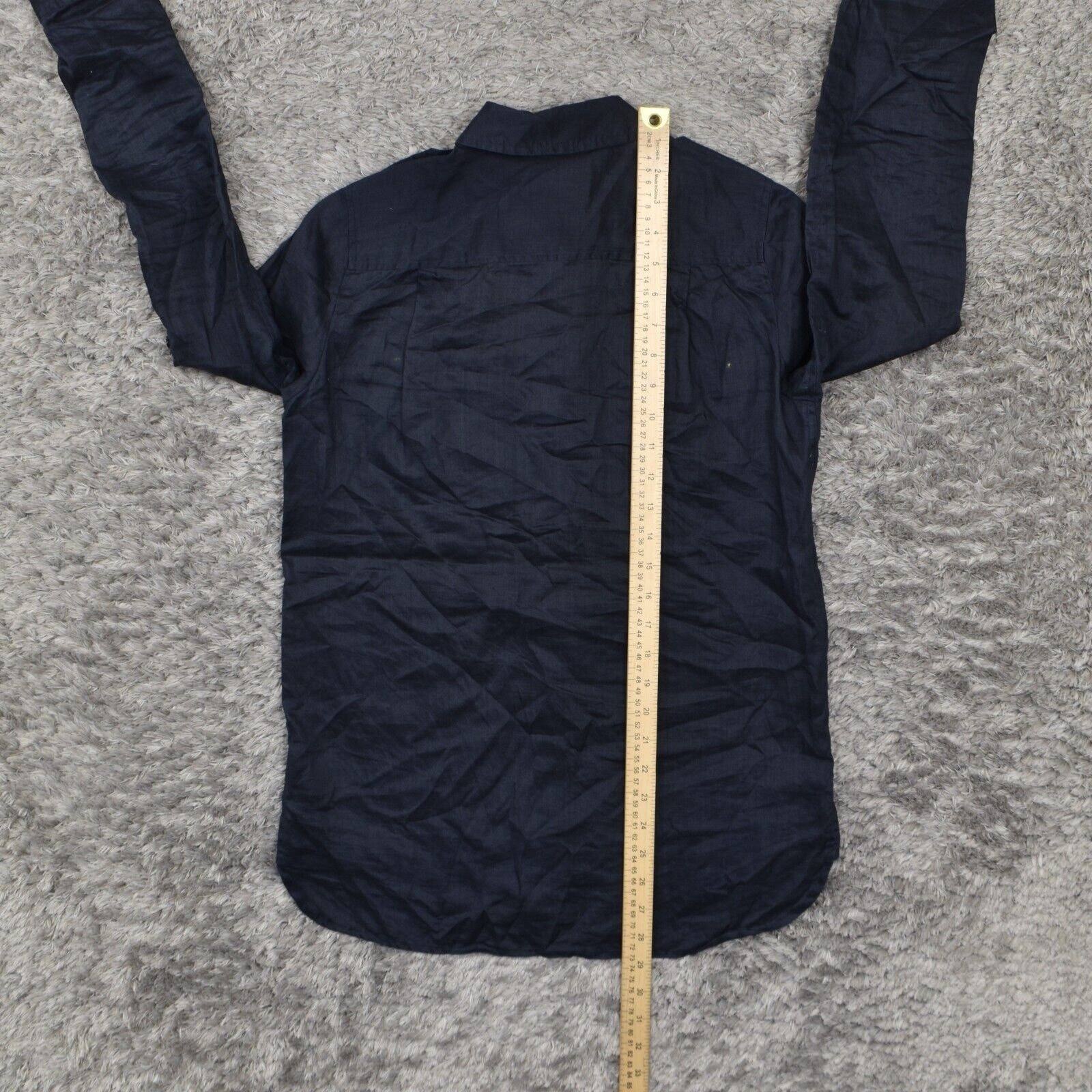 Michael Kors Women's Size XS Button Up Long Sleeve Blue Solid Ramie Collared Reg thumbnail 5