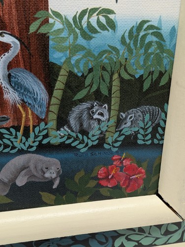Original Ruth Schindler Naïve Wildlife Painting – Florida Everglades Scene with - Picture 4 of 10