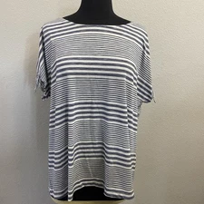Max Studio 1X  Blue /White Striped Knit Top w/ Tie Short Sleeve  NWT Plus