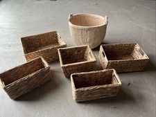 Lot of 6 - Woven Wicker Storage Baskets with Handles. Sizes in description 