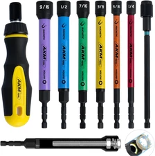 8 PCS Hollow Nut Driver Set, Magnetic Nut Driver Set with Ratcheting Handle, Hol