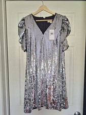 NWT Michael Kors Silver Sequin Mini Dress Size 4 Puff Sleeve