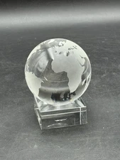 Oleg Cassini Etched Crystal World Globe Paperweight With Stand