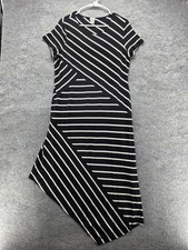 Chico's Dress Womens 12 Black Striped Asymmetric T-Shirt V-Neck Stretch