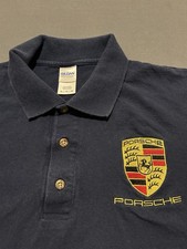 Porsche Crest Polo Shirt Mens XL Navy Short Sleeve Collared Grand Prix Cars Auto