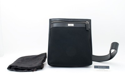Excellent GUCCI Shoulder Bag 92562 Black Nylon Leather Crossbody Made in Italy
