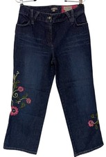 J Jill Re Limited Ed No 23 Blue Denim Pink Floral Embroidered Crop Jean Boho 6