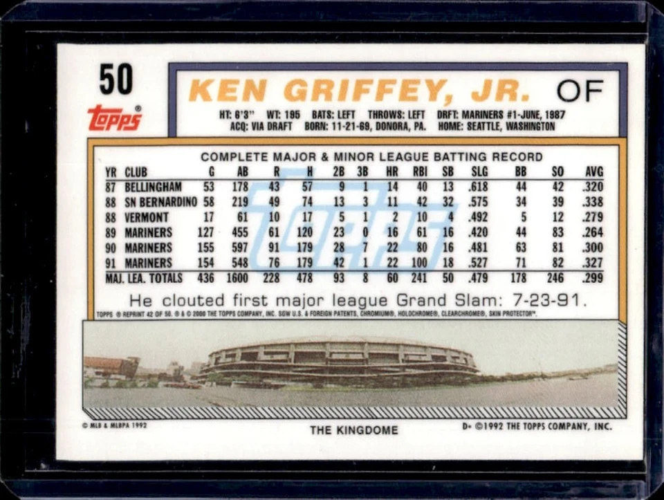 2001 Topps Chrome Ken Griffey Jr. Through the Years Reprints #42 Mariners - Image 2 of 2