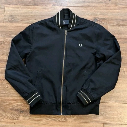 Fred Perry Bomber Jacket Men Small Black White Tipped Cotton Twill Punk Hardcore - product listing photo