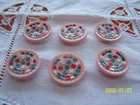 Lot of 6 Antique 60s Buttons. pink mosaic. Brand "KERA". Ref M14