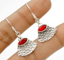 Natural Fire Garnet 925 Solid Sterling Silver Earrings Jewelry @B9-6