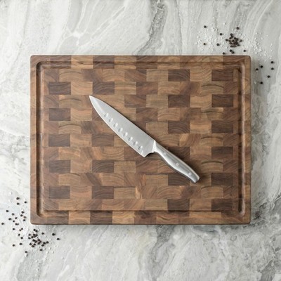Walnut End Grain Cutting Board - Thick Charcuterie Butcher Block for Kitchen