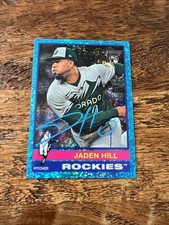 Jaden Hill IP Signed 2025 Topps Heritage Chrome Blue Sparkle RC Card Rockies