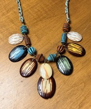 Vintage 1980's Multi Colored Tagua Nut Statement Necklace Boho Beaded