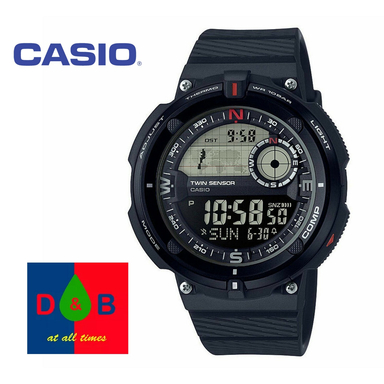 casio men's twin sensor compass watch black