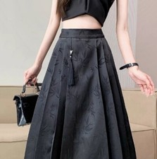 New Chinese Style Daily Women Retro Horse Face Skirt High Waisted Pleated Skirt