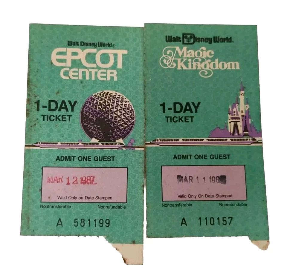 Винтажные билеты в парк Walt Disney World Epcot Center Magic Kingdom 1980-е Ephemera - Изображение 2 из 4