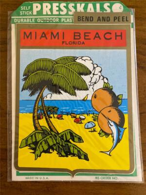 VINTAGE MIAMI BEACH FLORIDA SELF STICK VINYL PRESSKAL GIANT SOUVENIR DECAL '60s