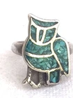 Vintage Sterling Silver Southwest Tribal Owl Ring Turquoise Chips Size 5.5 5.3g