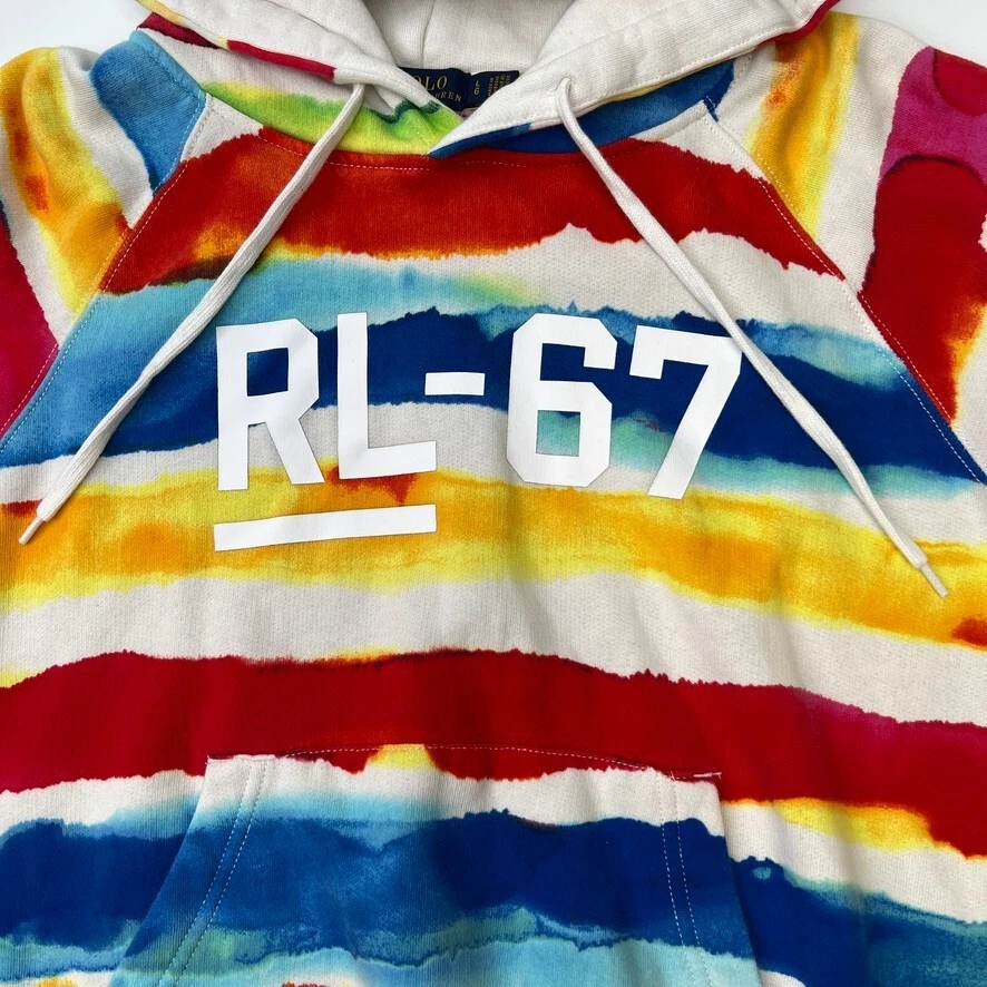 Ralph Lauren Sudadera con Capucha Mujer Grande Tie Dye RL 67 Rayas Arco Iris Sudadera Core Go Foto 3 de 4