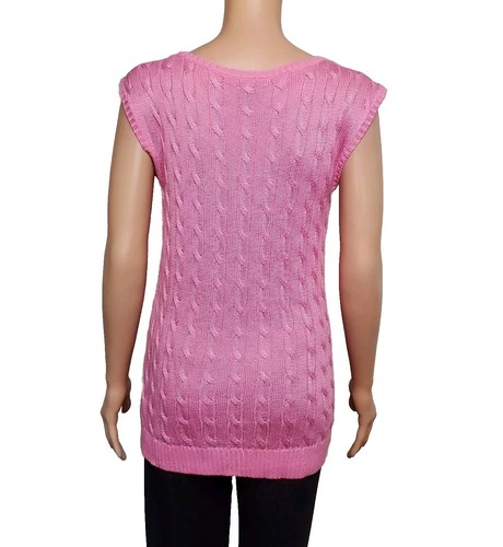Ralph Lauren L Sweater Vest Cable Knit Cotton Stretch Pink Tank Top Preppy EUC - Picture 3 of 8