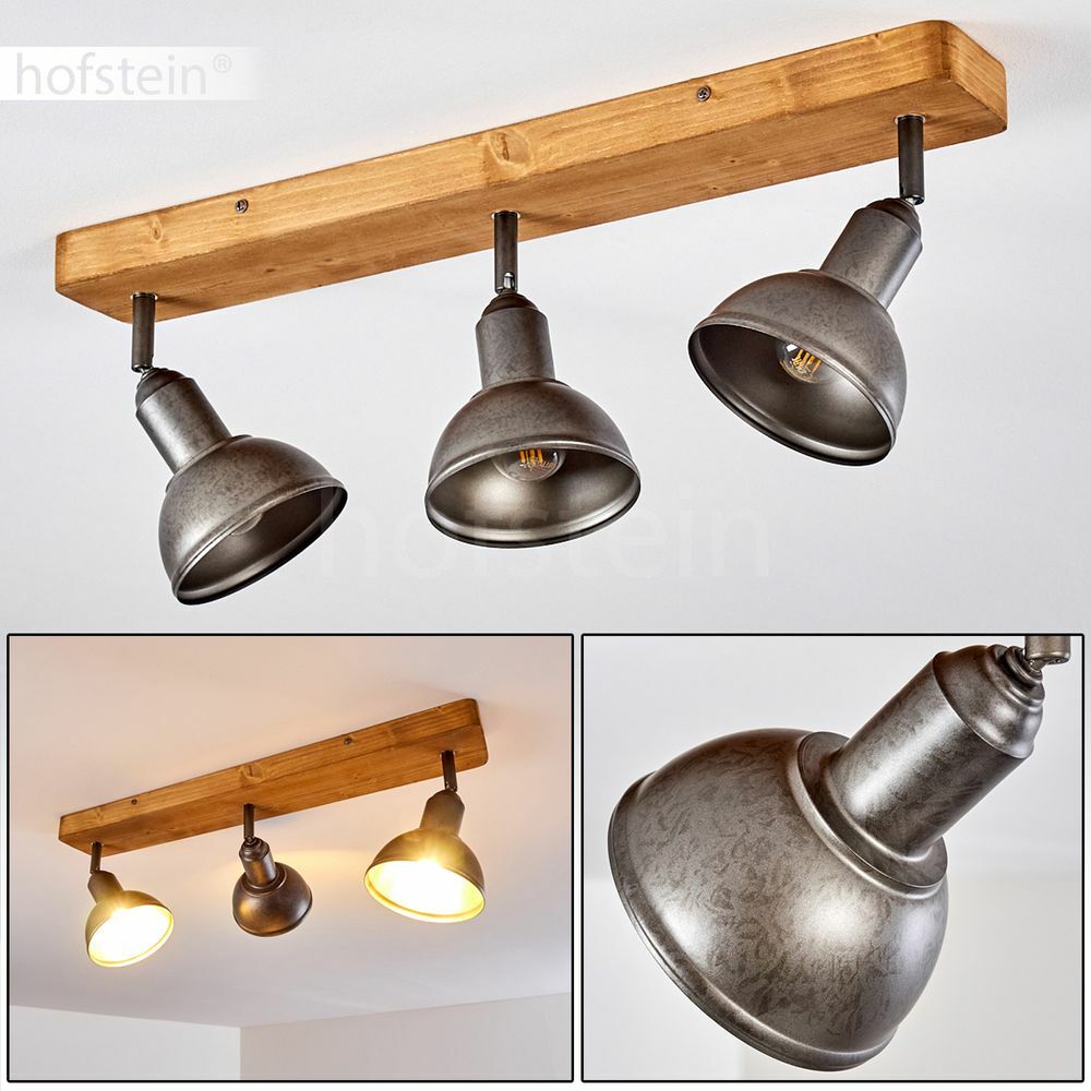 Retro Flur Strahler Decken Lampe Holz/grau Wohn Schlaf Zimmer Leuchten 3- flammig