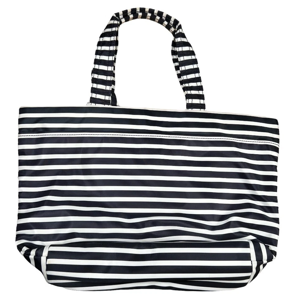 KATE SPADE NEW YORK Barbara Flatiron Nylon Bag Black White Stripe Tote Beach  - Image 4 of 4